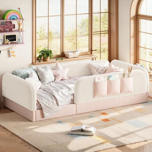 Vista 13 de Bellemave Twin Size Corduroy Upholstered Montessori Floor Bed Frame,Beige