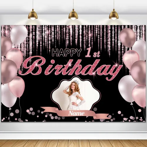 Vista 9 de Cartel de decoración de feliz cumpleaños número 100 de oro rosa, tamaño grande, personalización con nombre y foto compatible