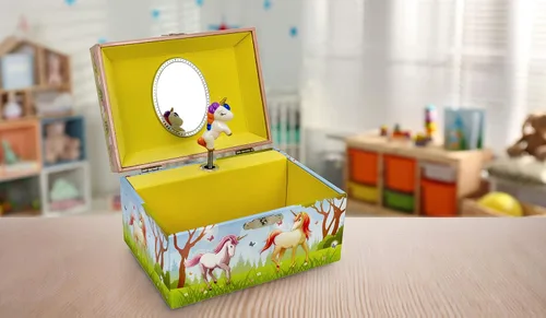 Vista 4 de Joyero musical mágico de recuerdo de unicornio con collar de corazón de unicornio