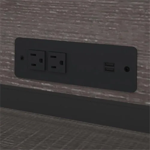 Vista 6 de Atlin Designs Escritorio moderno para computadora en forma de U de madera con gabinete, acabado gris corteza, superficie resistente a los arañazos