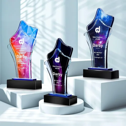 Vista 8 de Trofeos personalizados personalizados premio grabado Crystal Oscar Trofeo para empleados Estudiantes Empresa deportiva Reunión anual Alabanza Pastor