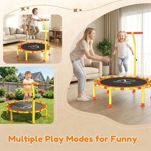 Vista 3 de ANCHEER Trampolín infantil de 38 pulgadas, mini trampolín de capacidad de 150 libras para niños de 1 a 6 años, mango ajustable, plegable y fácil