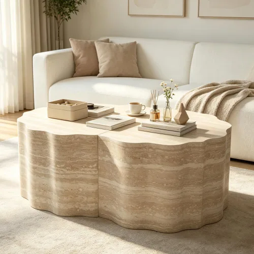 Vista 24 de WILLIAMSPACE Mesa de centro redonda de madera maciza de 31.5 pulgadas con parte superior gruesa de dos niveles, mesa central de madera moderna, mesa