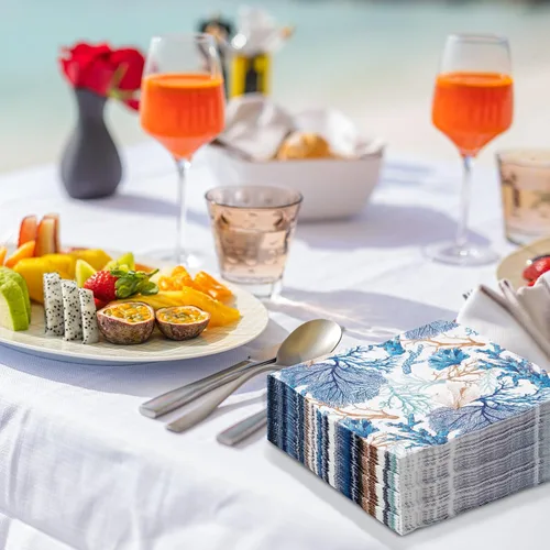 Vista 5 de AnyDesign Paquete de 80 servilletas de almuerzo de verano, estampado de coral océano, servilletas de papel desechables, servilletas de papel