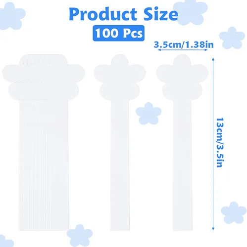 Vista 2 de 100 tiras de prueba de perfume de papel en forma de flor desechables blancas para fragancias, aromas, aceites esenciales, pruebas de aromaterapia