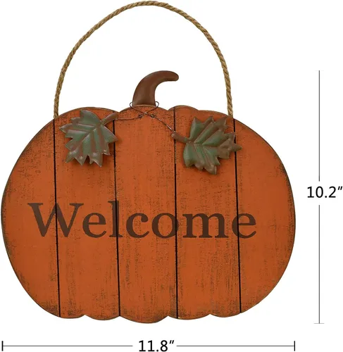 Vista 2 de Linfevisi Letrero de madera con diseño de calabaza para colgar en la puerta de otoño, para puerta de otoño, decoración de pared, decoración