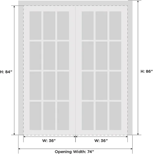 Vista 6 de SARTODOORS Puertas dobles francesas sólidas de 72 x 84 pulgadas de vidrio transparente Lucia 2166 blanco mate Marcos de panel sólido de madera