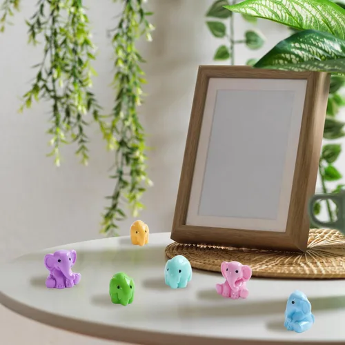 Vista 5 de 48 figuras de elefante pequeño, 8 colores, figuras de animales en miniatura, pequeños elefantes de resina para ocultar para paisaje, jardín
