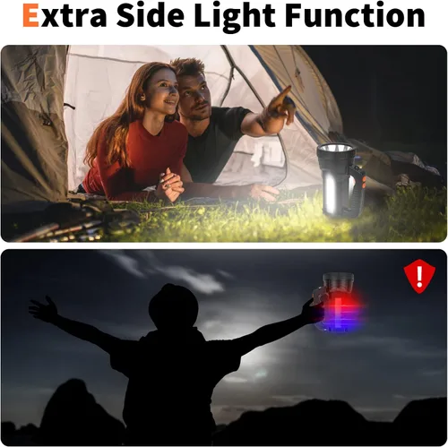 Vista 3 de Linterna de Mano LED Superbrillante de Luz Amarilla, Linterna de Búsqueda Potente Recargable por USB con Función de Banco de Energía, Linterna Luz