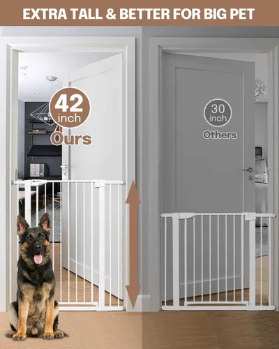 Vista 2 de Puerta de bebé extra alta de 42 pulgadas para escaleras y puertas, puerta de mascotas montada a presión de cierre automático, se adapta a aberturas