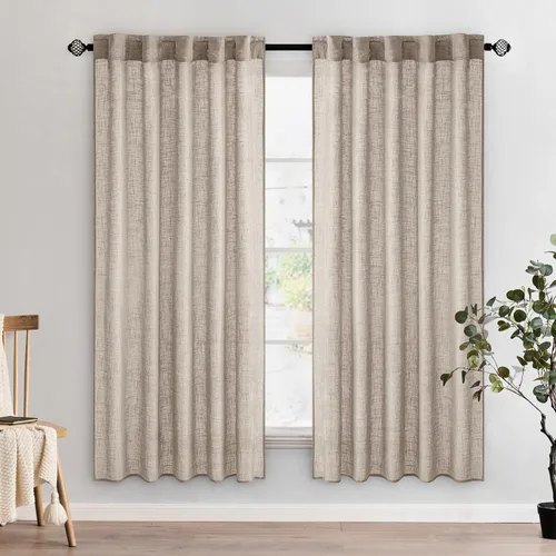 Vista 26 de MIULEE - Cortinas semitraslúcidas suaves y gruesas con textura de lino para cocina y ventana de baño, con trabilla trasera y bolsillo para Blanco