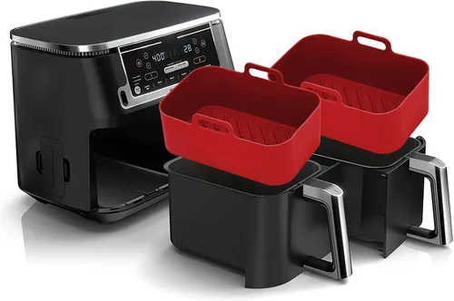 Vista 9 de 2 piezas de forros de silicona para freidora de aire rectangular para Ninja Foodi Dual DZ201 8QT/DZ090 6QT, MMH accesorios reutilizables