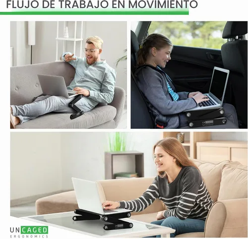 Vista 2 de Uncaged Ergonomics WorkEZ - Pie de aluminio profesional para enfriar computadora portátil con altura y ángulo adaptables / Escritorio