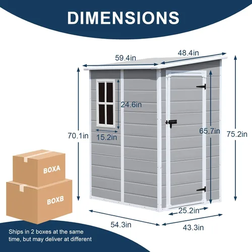 Vista 6 de CDCASA Cobertizo de almacenamiento de resina de 5 x 4 pies con piso y ventana, gris claro Waterproof Resin, Outdoor Storage Shed, Lockable Door.