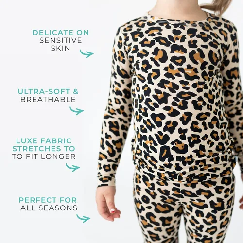 Vista 4 de Posh Peanut Pijamas para niñas, suaves, de viscosa de bambú para niños, pijamas a juego de manga larga para niñas