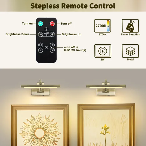 Vista 4 de DESOOP - Luces inalámbricas recargables para cuadros, iluminación de galería, luz de marco de fotos con batería, control remoto y temporizador, luz