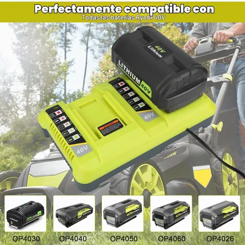 Vista 2 de JYJZPB Cargador OP401 dual para batería Ryobi 40V con estación de carga