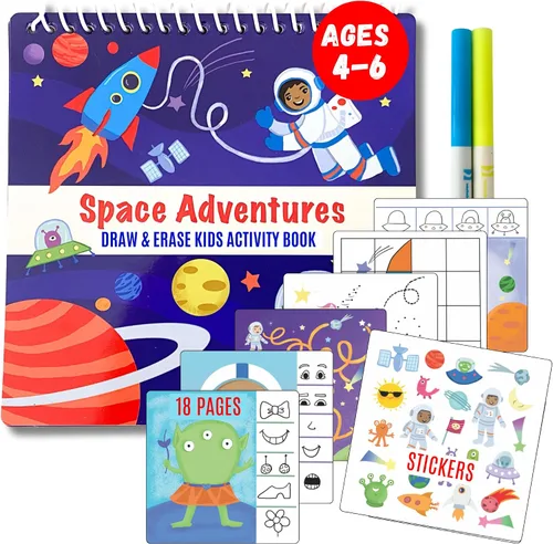 Vista 13 de Totebook Libro de Actividades Educativas de Viaje para Niños con Marcadores Lavables - Actividades de Auto y Avión, Juguetes Educativos para Niños