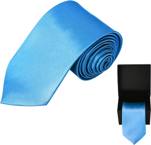 Vista 6 de Corbata de satén sólido de color puro para hombre + caja de regalo