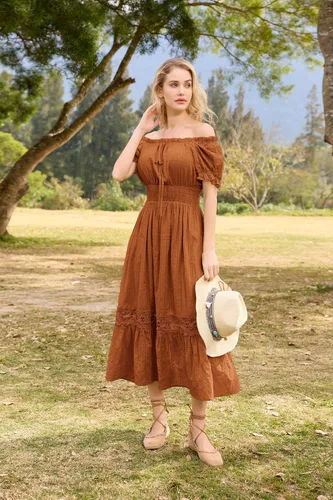 Vista 5 de Scarlet Darkness Vestido renacentista para mujer, vestido largo de verano, bohemio, fluido