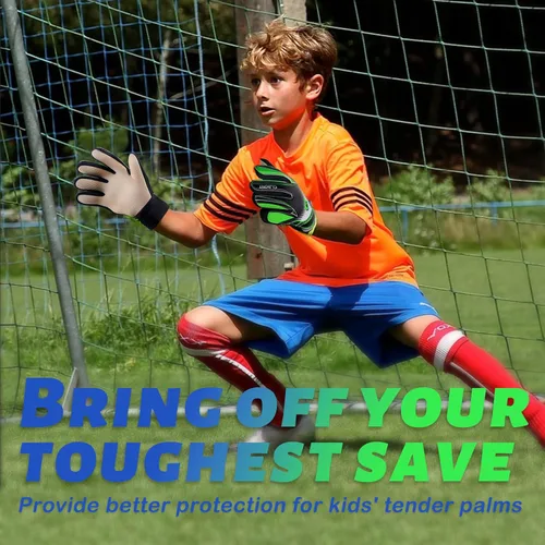 Vista 39 de Guantes de portero de fútbol para jóvenes y niños, guantes de portero con palmas de súper agarre, guantes de fútbol antideslizantes, protección
