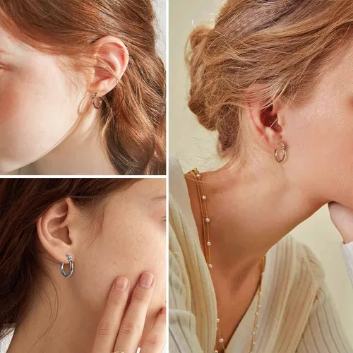 Vista 8 de Jstyle 3-4pares de aretes argollas de acero inoxidable, aro de 10mm-50mm para mujer