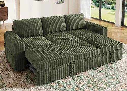 Vista 15 de HONBAY Sofá cama modular extraíble, sofá biplaza de pana, sofás para sala de estar, beige
