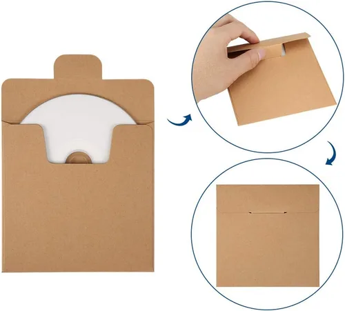 Vista 3 de ValBox Fundas para CD, 100 paquetes de sobres de papel kraft de 5 x 5 pulgadas, sobres de cartón de papel DVD marrón, fundas de almacenamiento