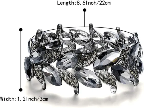 Vista 6 de BriLove Pulsera elástica de hoja con forma de marquesa de cristal nupcial para mujer