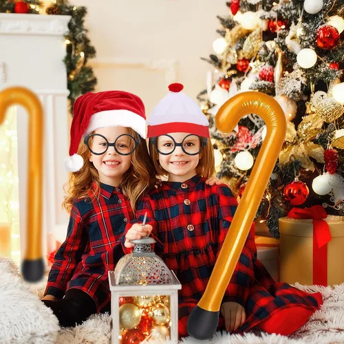 Vista 4 de Red White Beanie Hat Costume Accessory Pompom Beanie Cosplay Glasses Inflatable Walking Sticks for Halloween Christmas