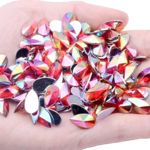 Vista 11 de 200 diamantes de imitación de gota de agua, diamantes de imitación de resina con parte trasera plana para manualidades, ropa, decoración de Verde AB