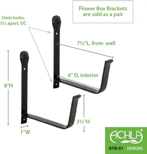 Vista 2 de Achla Designs SFB-01 - Soporte de pared para macetero, 6 pulgadas, color negro