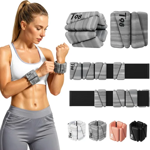 Vista 11 de T98 Wrist & Ankle Weights for Women Men, Wearable Wrist Weights Set of 2(1Lbs Each), Adjustable Arm Leg Bracelet Weights for Strength Training Negro