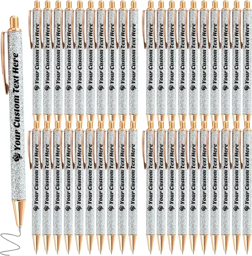Vista 51 de 10 bolígrafos personalizados con purpurina, bolígrafos impresos personalizados a granel, bolígrafos retráctiles de tinta negra para graduación