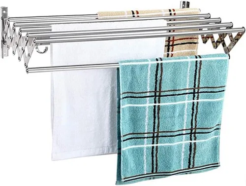 Vista 9 de Estante de secado de ropa plegable para ropa para colgar en la pared, ahorrador de espacio, de acero inoxidable, ajustable, para interiores