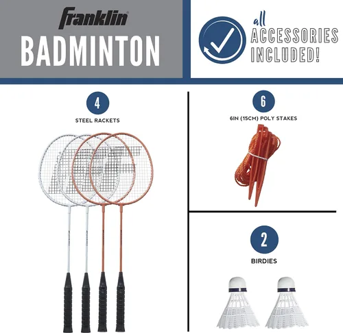 Vista 2 de Franklin Sports Juegos de Red de Bádminton - Patio Trasero al Aire Libre + Playa Red de Bádminton + Juego de Equipo - (4) Raquetas + (2) Volantes +