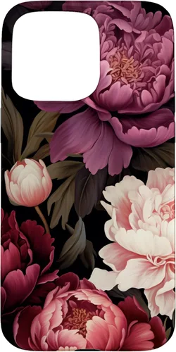 Vista 31 de Carcasa para iPhone 17 con diseño floral de peonía rosa magenta y rubor