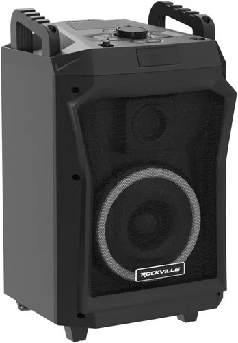Vista 4 de Rockville Rockngo 800 - Altavoz Bluetooth portátil de 10 pulgadas, luces LED, ruedas, prioridad de micrófono, para fiestas y eventos al aire libre