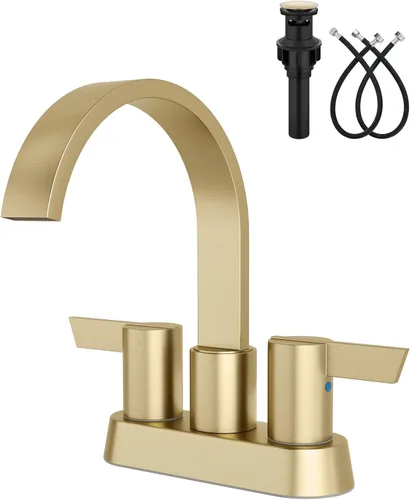 Vista 10 de Aolemi - Grifo de baño negro y dorado, juego central de 4 pulgadas, cascada de 2 manijas