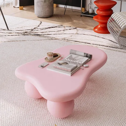 Vista 17 de Mesa de centro Cloud de 47.2 pulgadas con 3 patas de bola, moderna mesa central irregular para sala de estar, mesa de té pequeña baja y bonita