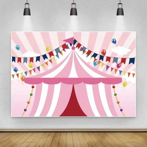 Vista 5 de Yeele Tiendas de campaña de circo rosa de 10 x 6.5 pies, telón de fondo para fiesta temática de carnaval, carrusel de fondo, fotografía, niña