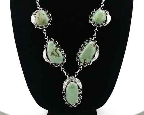 Vista 6 de Collar Navajo para mujer .925 plata verde turquesa firmado JR, turquesa