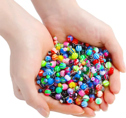 Vista 5 de Junkin 200 anillos para ombligo de acero inoxidable, joyería colorida para el ombligo, joyería para el ombligo, joyería para mujeres y niñas, Acero