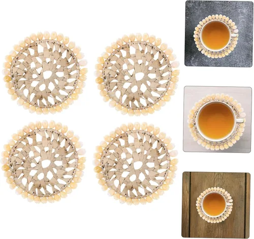 Vista 8 de Garneck Antideslizante 4 piezas Mesa de comedor Natural Shell Ronda Coaster Ocean Theme Coaster