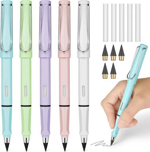 Vista 11 de Ainiv Lápiz de color sin tinta, 12 juegos de lápiz infinito sin afilar, reutilizable, con 12 puntas reemplazables de color extra para escribir