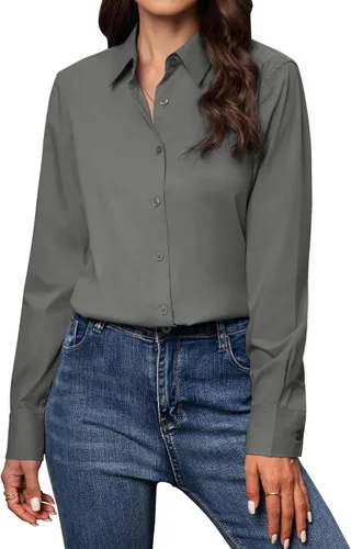 Vista 21 de Camisas con botones para mujer de ajuste clásico, camisa de vestir, camisa de trabajo, de negocios, casual, de manga larga, blusa, tops