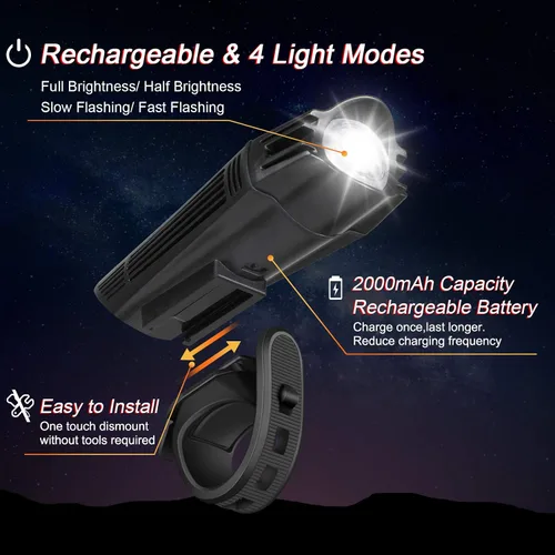 Vista 2 de Ascher Ultra Bright USB Rechargeable Bike Light Set, Powerful Bicycle Front Headlight and Back Taillight, 4 Light Modes, Easy to Install for Men