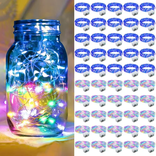 Vista 14 de Paquete de 6 luces de hadas a pilas con temporizador remoto, 8 modos de iluminación, 7 pies, 20 luces LED impermeables para Halloween, Navidad