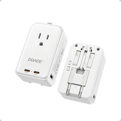 Vista 8 de DOACE Adaptador de viaje Pico de 20 W, adaptador de corriente universal de 5 puertos, 1 CA, 2 USB C y 2 USB-A, adaptador de enchufe internacional