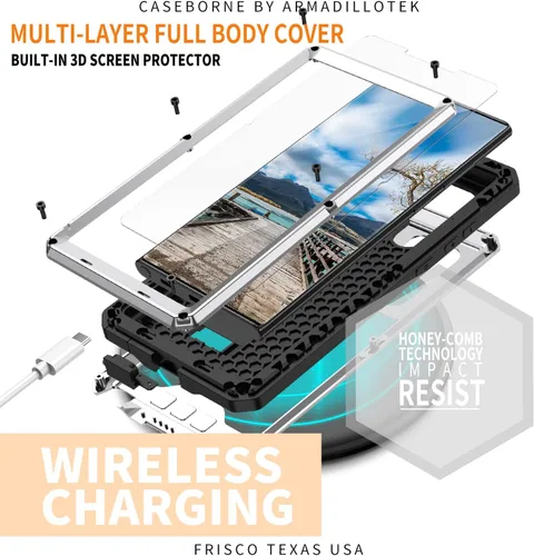 Vista 5 de MIYI - Funda protectora rígida para Samsung Galaxy S22 Ultra 5G, aluminio para exteriores, de metal Gorilla Glass a prueba de golpes, militar